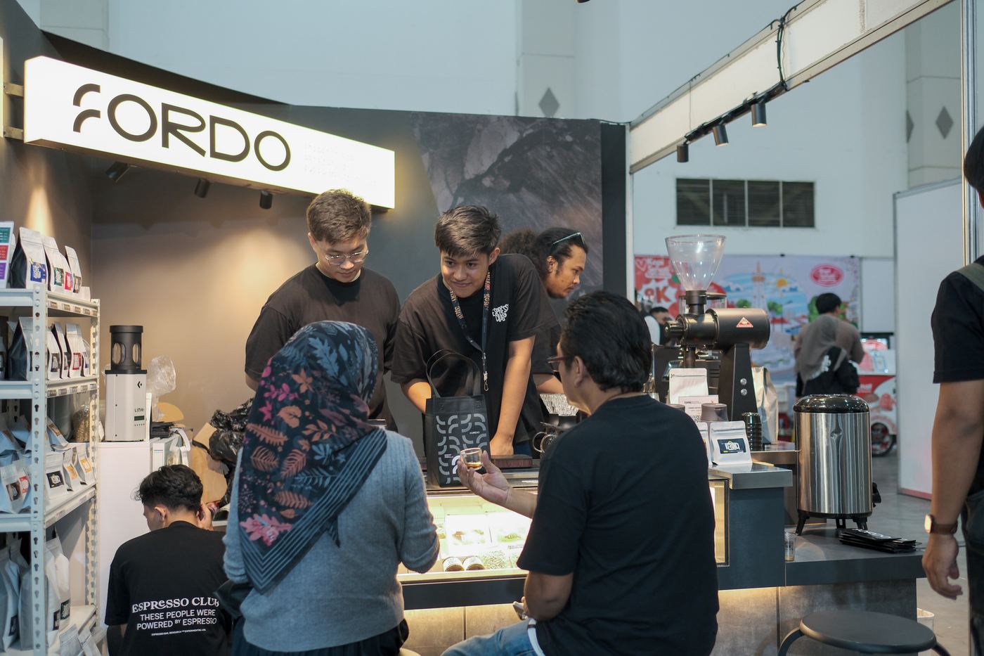 Fordo Coffee Lab booth A45 at Jogja Coffee Week #5, crowd around the counter